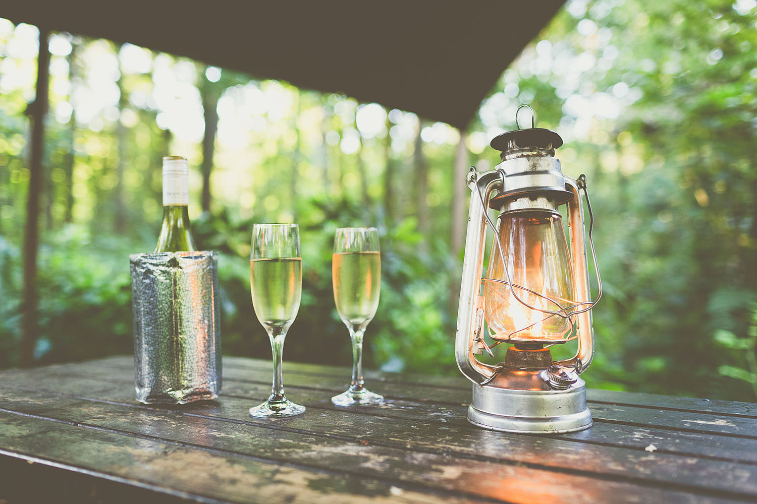 Lantern with two glasses of champagne